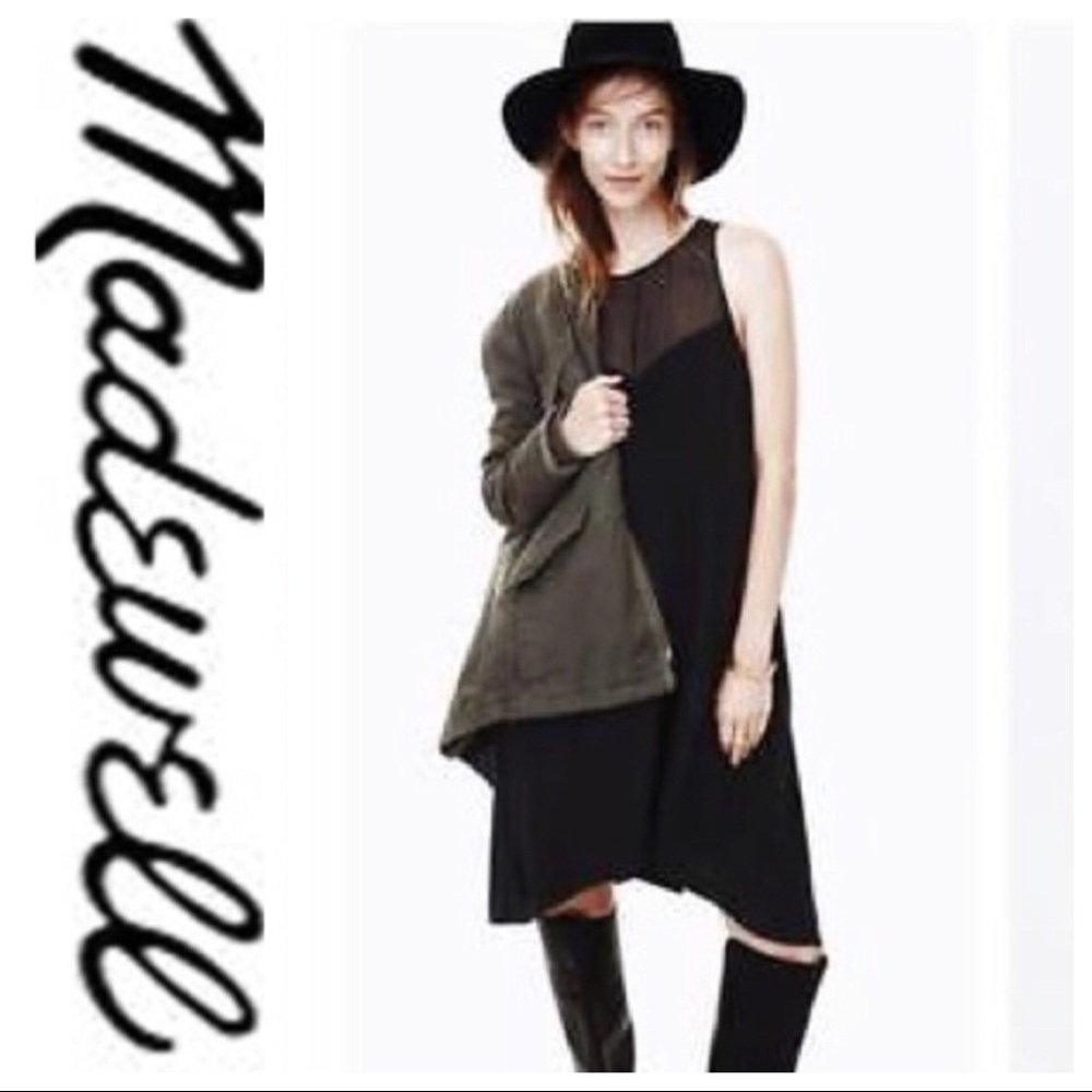 💕SALE💕 NWT Madewell Black Silk Parkwell Dress - Picture 3 of 11